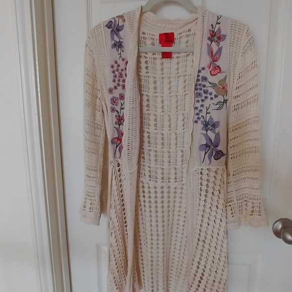 V Christina Other - V-Christina Floral Embroidery Bohemian Cream Cotton Cardigan Small